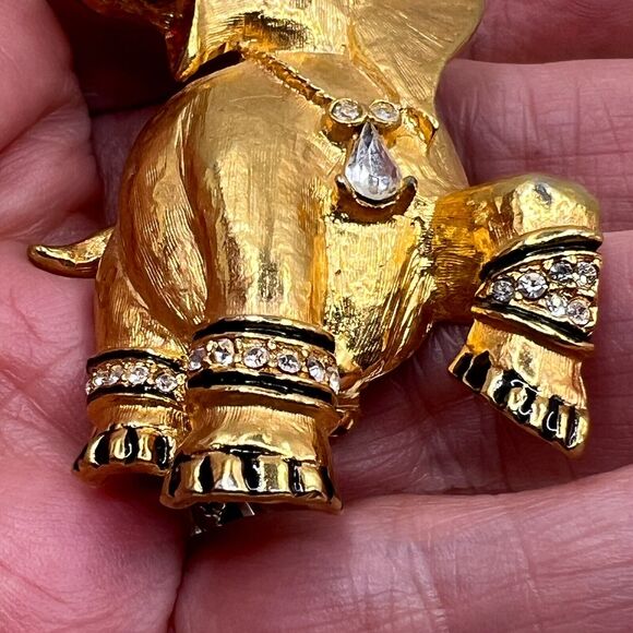 Signed Sphinx A2464 Rare Jeweled ELEPHANT BROOCH Pin Trunk Up Rhinestone Vintage - Picture 5 of 7